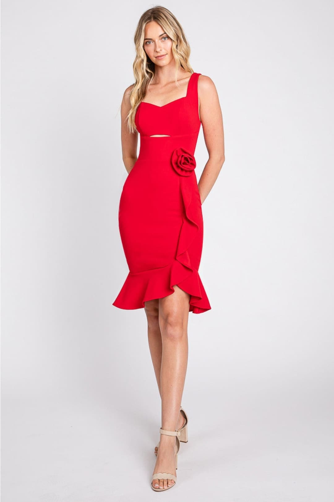 Christmas Dress in Red poly Sheath Style For A Holiday Party - Red / XS