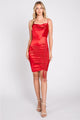 Christmas Dress in Red Satin Sheath Style For A Holiday Party - Red / XS