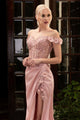 Cincerella Divine CD0186 Floral Off The Shoulder Gown - BLUSH / XS - Dress
