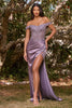 Cincerella Divine CD0186 Floral Off The Shoulder Gown - LAVENDER / XS - Dress