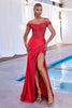 Cincerella Divine CD0186 Floral Off The Shoulder Gown - RED / XS - Dress
