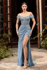 Cincerella Divine CD0186 Floral Off The Shoulder Gown - SMOKY BLUE / XS - Dress