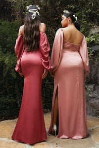 LA Merchandise LAR7482 Long Sleeve Bridesmaids Simple Long Dress - Dress