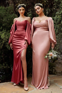 LA Merchandise LAR7482 Long Sleeve Bridesmaids Simple Long Dress - ROSE GOLD / 10 - Dress