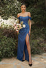Cinderella Divine 7484 Off Shoulder Strapless Corset Bridesmaids Gown - NAVY BLUE / 2 - Dress