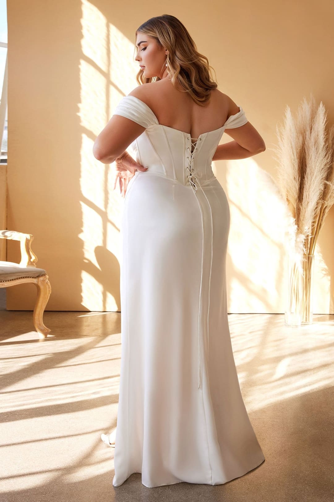 Cinderella Divine 7484B Sexy Off Shoulder Bustier Bridal Evening Gown - Dress
