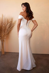 Cinderella Divine 7484B Sexy Off Shoulder Bustier Bridal Evening Gown - Dress