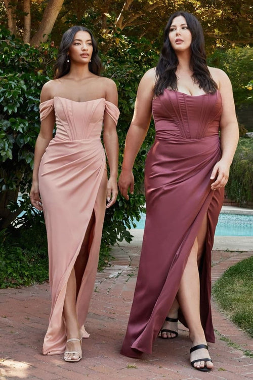 Cinderella Divine 7484C Plus Size Removable Off Shoulder Straps Dress - DUSTY ROSE / 18 - Dress