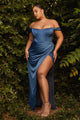 Cinderella Divine 7484C Plus Size Removable Off Shoulder Straps Dress - NAVY BLUE / 18 - Dress