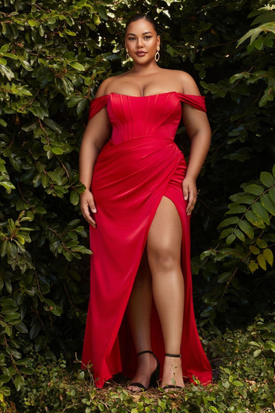 Cinderella Divine 7484C Plus Size Removable Off Shoulder Straps Dress - RED / 18 - Dress