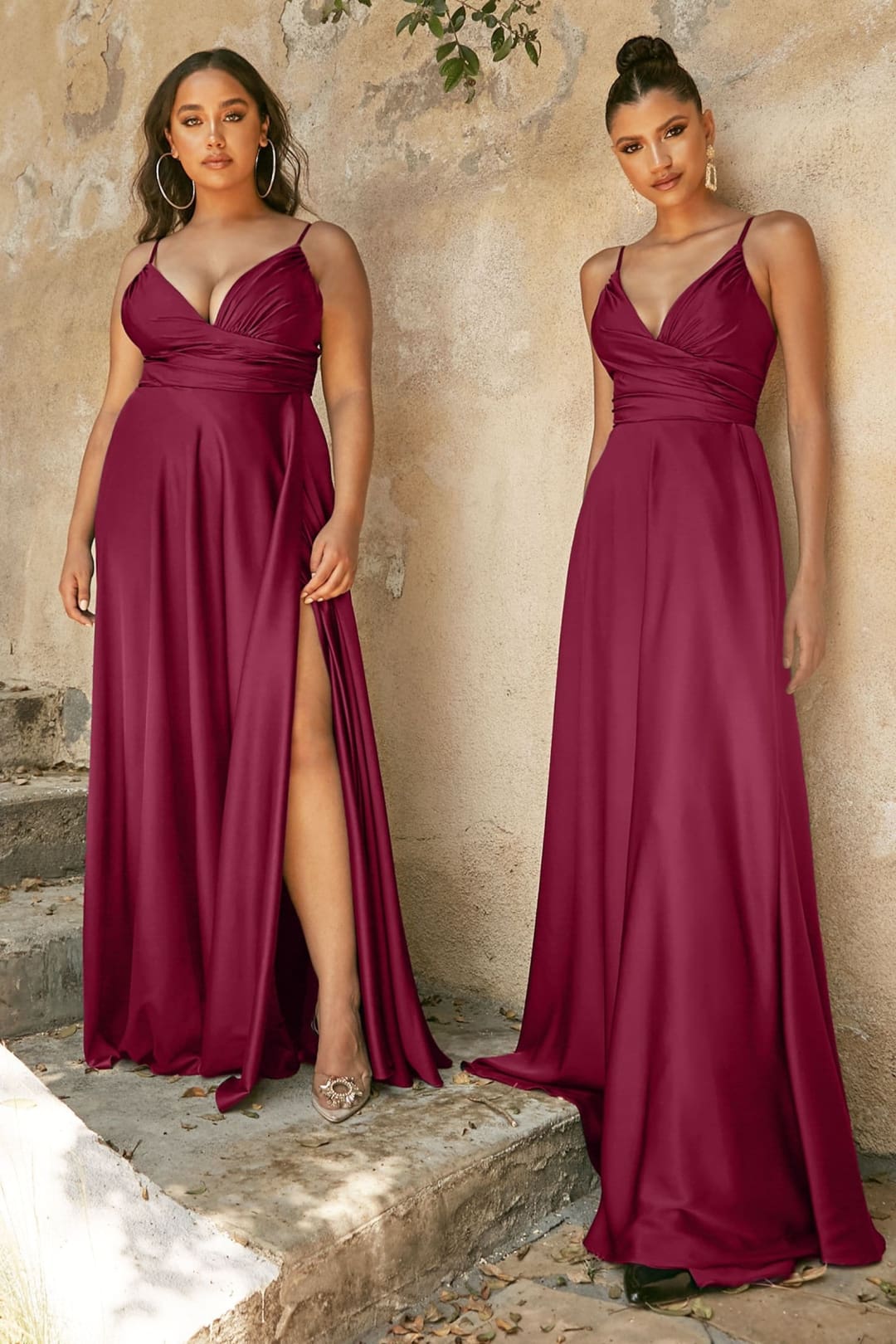 Cinderella Divine 7485 Sleeveless A-Line Bridesmaids Evening Gown - BURGUNDY / 4 - Dress