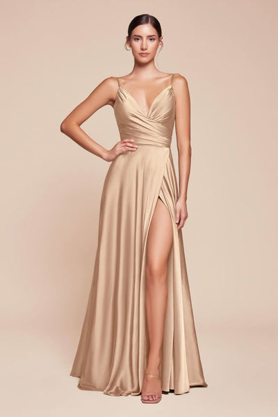 Cinderella Divine 7485 Sleeveless A-Line Bridesmaids Evening Gown - CHAMPAGNE GOLD / 4 - Dress