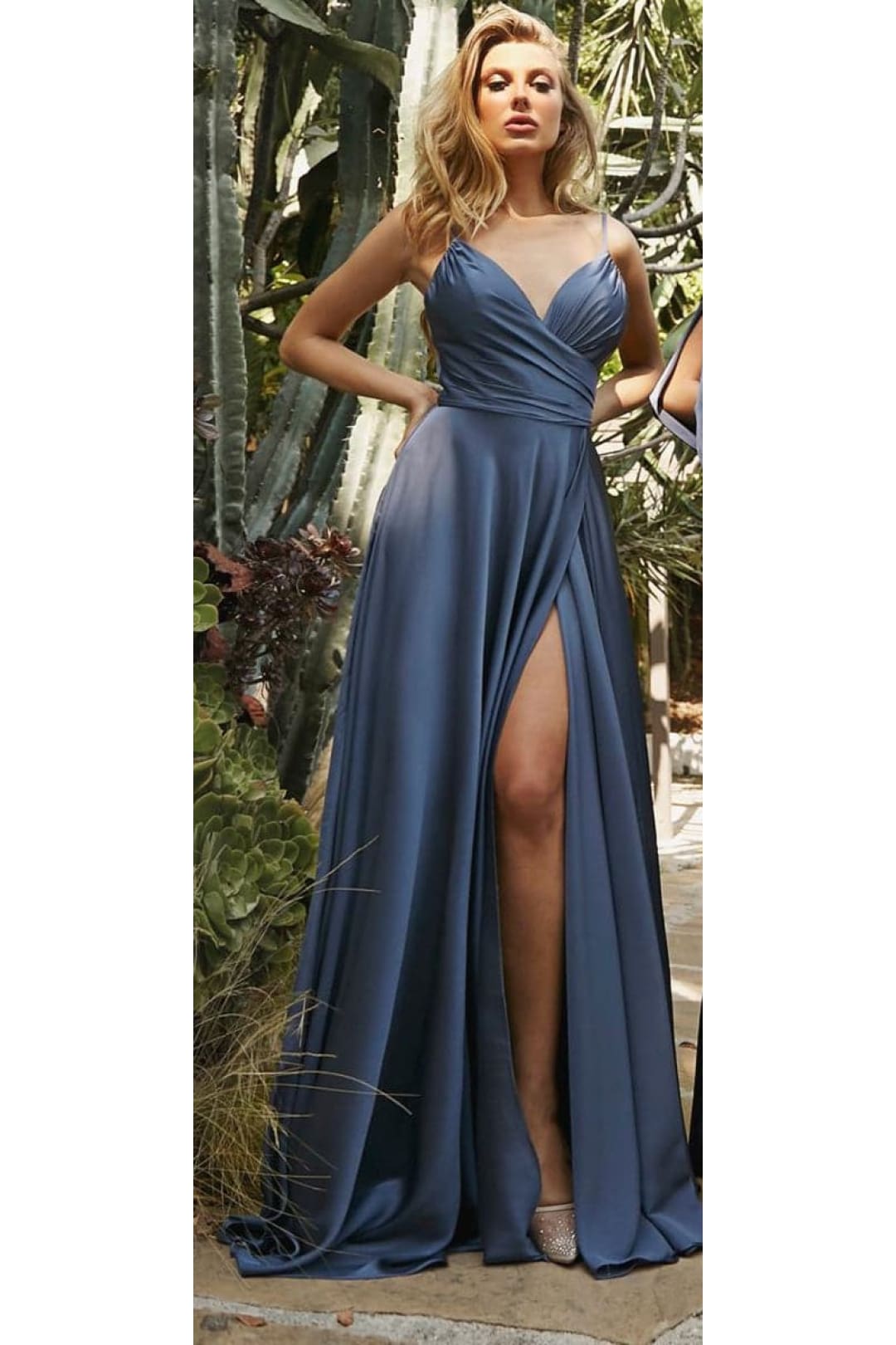 Cinderella Divine 7485 Sleeveless A-Line Bridesmaids Evening Gown - SMOKY BLUE / 4 - Dress