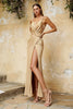 Cinderella Divine 7489 Wrapped Satin Bridesmaids Spaghetti Straps Dress - NUDE / 4 - Dress