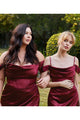 Cinderella Divine 7492 Formal Simple Slit Bridesmaids Evening Gown - BURGUNDY / 2 - Dress