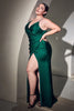 Cinderella Divine 7494 Simple Plus Size Long Satin Bridesmaids Dress - EMERALD GREEN / 4 - Dress