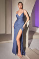 Cinderella Divine 7494 Simple Plus Size Long Satin Bridesmaids Dress - SMOKY BLUE / 4 - Dress