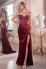 Cinderella Divine 7498 Simple Lace Up Bustier Prom Evening Gown - BURGUNDY / 4 - Dress