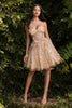 Cinderella Divine 9243 3D Floral Applique Short Sheer Bustier Dress - CHAMPAGNE / XS - Dress