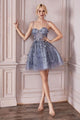 Cinderella Divine 9243 3D Floral Applique Short Sheer Bustier Dress - SMOKY BLUE / XS - Dress