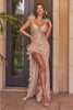 Cinderella Divine 9312 Sequin Feather High Slit Prom Evening Gown - Dress