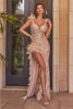 Cinderella Divine 9312 Sequin Feather High Slit Prom Evening Gown - Dress