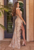 Cinderella Divine 9312 Sequin Feather High Slit Prom Evening Gown - Dress