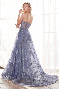 Cinderella Divine CB046 Glitter Floral Prom Gown - Dress