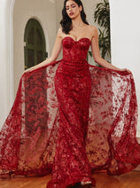 Cinderella Divine CB046 Glitter Floral Prom Gown