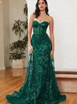 Cinderella Divine CB046 Glitter Floral Prom Gown