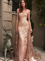 Cinderella Divine CB046 Glitter Floral Prom Gown