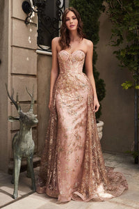 Cinderella Divine CB046 Glitter Floral Prom Gown - ROSE GOLD / 4 - Dress