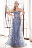 Cinderella Divine CB046 Glitter Floral Prom Gown - SMOKY BLUE / 4 - Dress