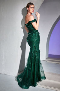 Cinderella Divine CB096 Off Shoulder Glitter Mermaid Prom Dress - Dress
