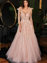 Cinderella Divine CB097 Butterfly Applique Bow Shoulder Pageant Gown