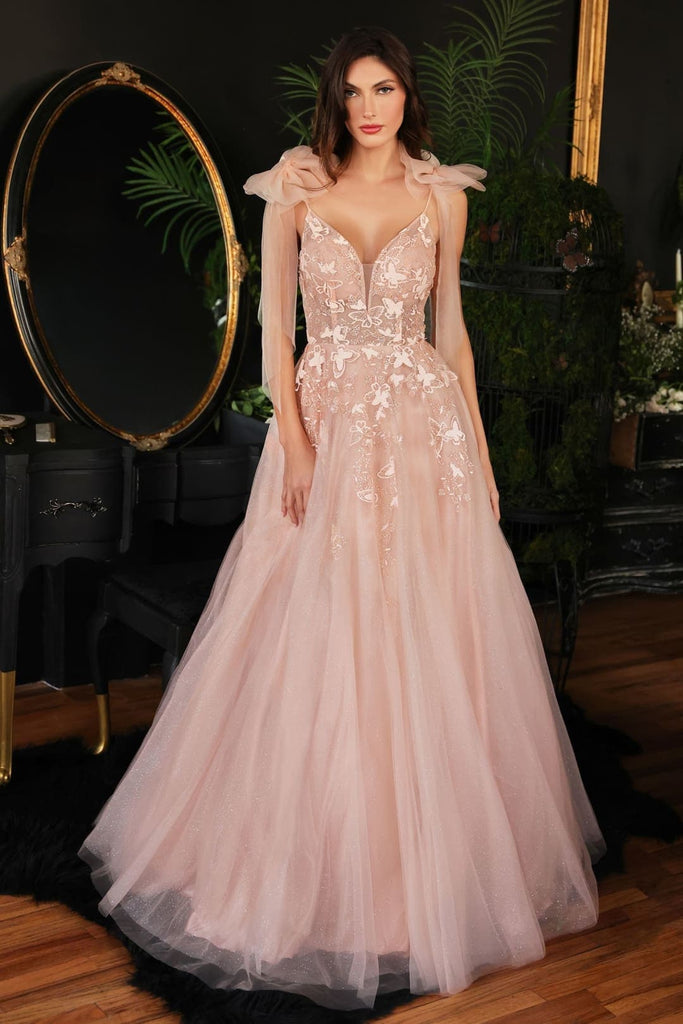 Cinderella Divine CB097 Butterfly Applique Bow Shoulder Pageant Gown - BLUSH / 2 - Dress