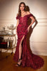 Cinderella Divine CC2164 3D Floral Applique Prom Gown - BURGUNDY / 2 - Dress