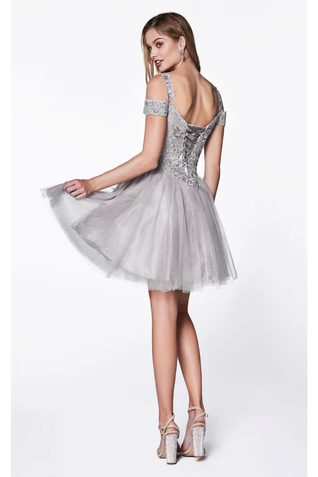 Cinderella Divine CD0132 A-Line Silhouette Gown - Silver / XS - Dress