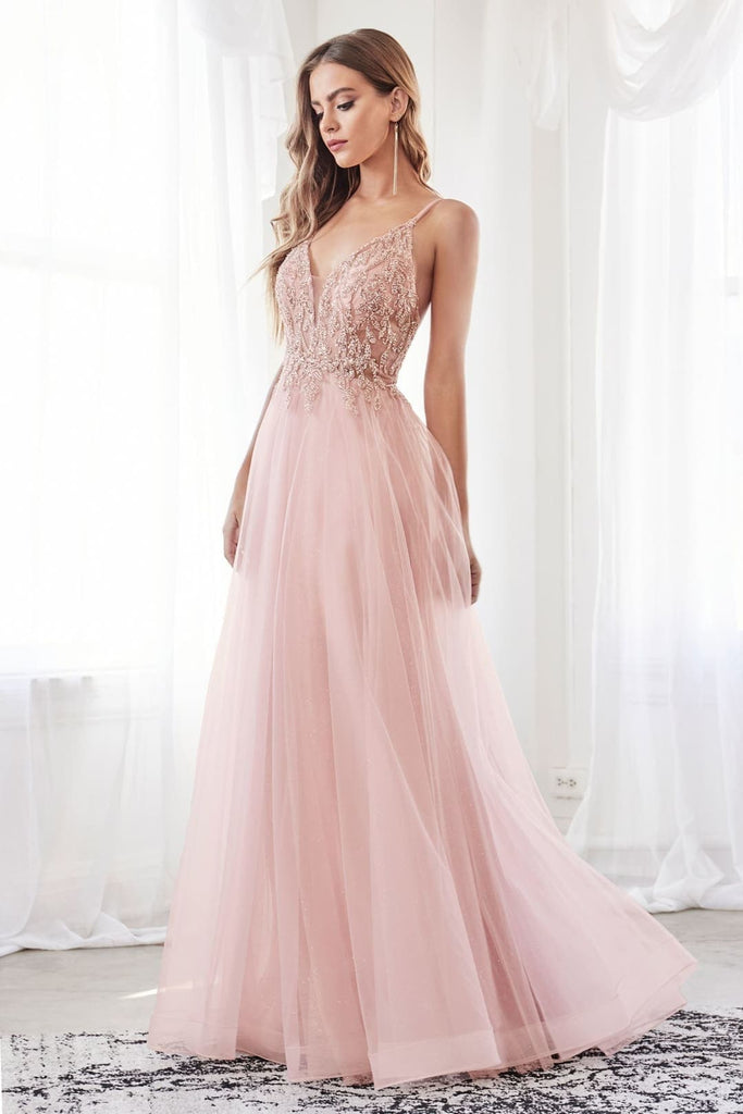 Cinderella Divine CD0154 A-line Pageant Embellished Gown - BLUSH / XXS - Dress