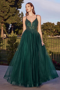 Cinderella Divine CD0154 A-line Pageant Embellished Gown - EMERALD GREEN / XXS - Dress