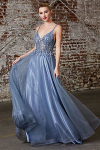 Cinderella Divine CD0154 A-line Pageant Embellished Gown - SMOKY BLUE / XXS - Dress