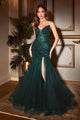 Cinderella Divine CD0214 Sexy Strapless Beaded Bustier Long Prom Dress - EMERALD GREEN / 2 - Dress