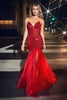Cinderella Divine CD0214 Sexy Strapless Beaded Bustier Long Prom Dress - RED / 2 - Dress