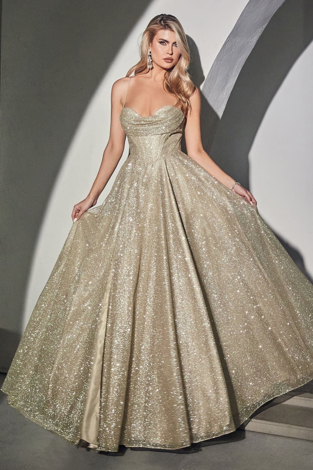 Cinderella Divine CD252 Glitter Long Prom Dress - CHAMPAGNE / 2 - Dress