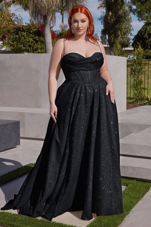 Cinderella Divine CD252C Sleeveless Glitter Plus Size Black Dress - BLACK / 12 - Dress