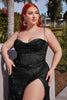 Cinderella Divine CD254C Sexy Lace Up Open Back Plus Size Black Dress - BLACK / 12 - Dress
