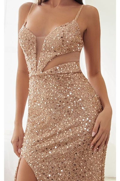 Cinderella Divine CD259 Cut Out Spaghetti Straps Prom Evening Gown - Dress