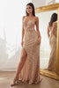 Cinderella Divine CD259 Cut Out Spaghetti Straps Prom Evening Gown - ROSE GOLD / 2 - Dress