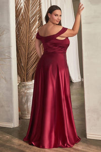 Cinderella Divine CD325 Off Shoulder Simple Satin Bridesmaids Gown - Dress