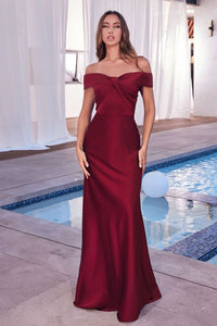 Cinderella Divine CD325 Off Shoulder Simple Satin Bridesmaids Gown - Dress